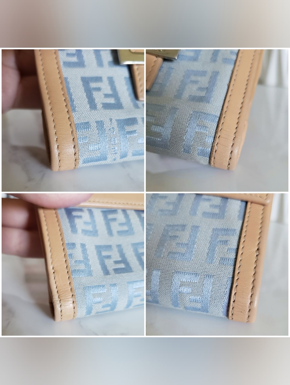 Authentic Pre-owned Fendi Zucchino FF Light Blue Compact Wallet - Picture 12 of 16